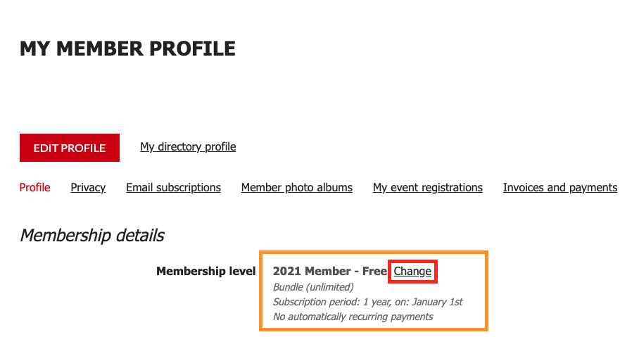 Membership Profile- change membership level